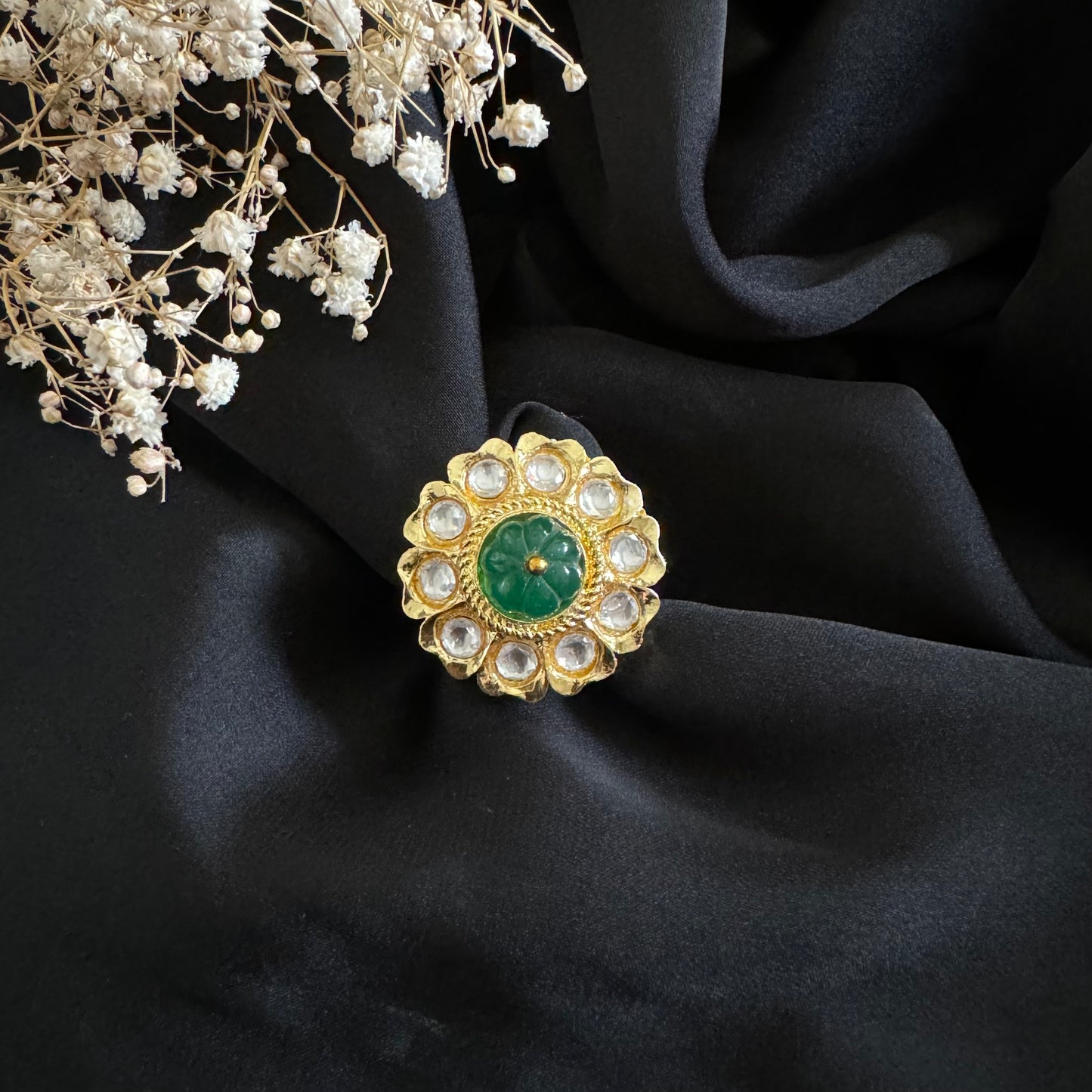 Green Kundan Ring