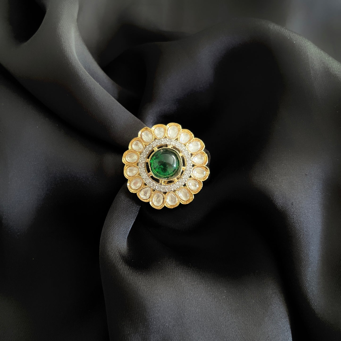 Green Kundan Ring