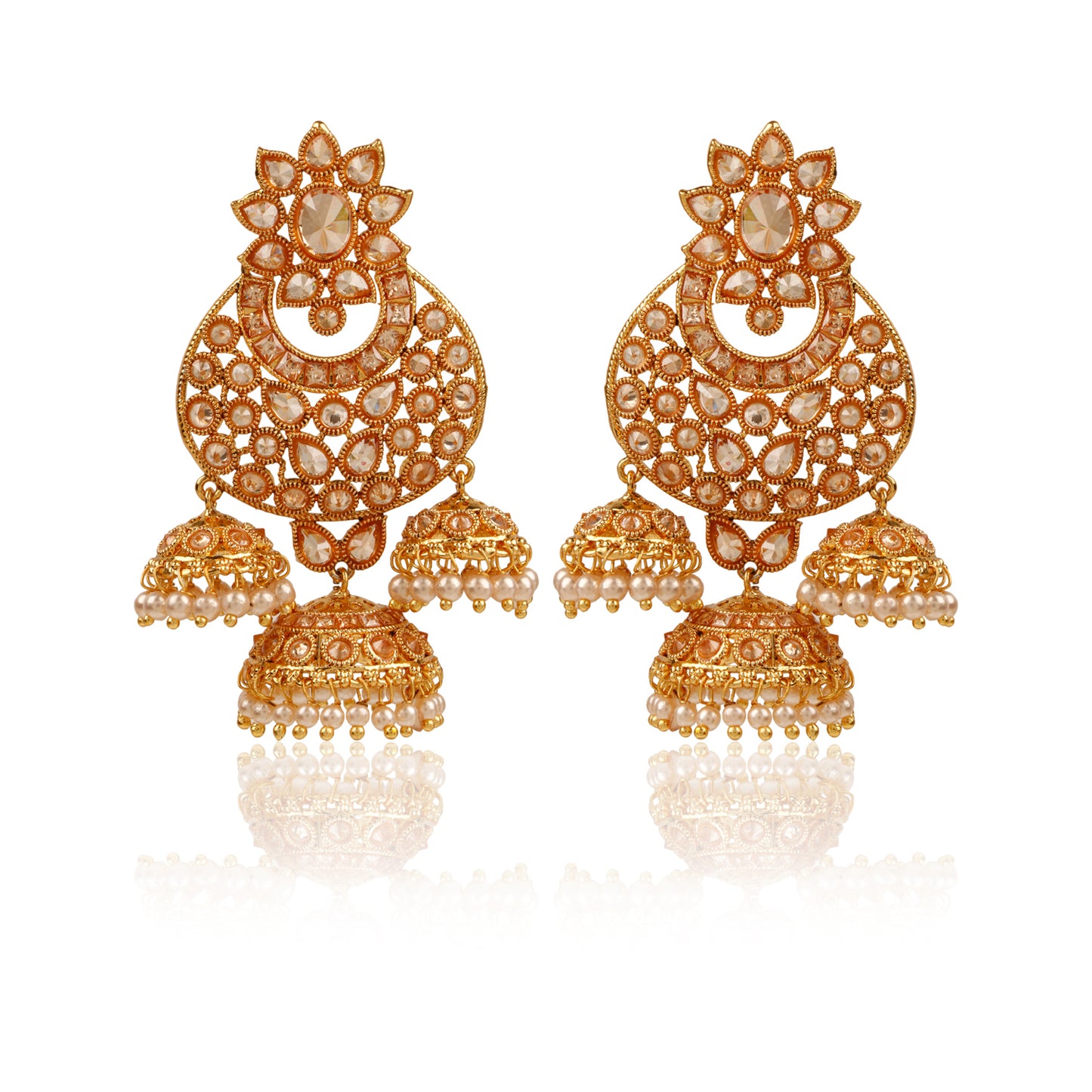 Three Way Champagne Jhumkis