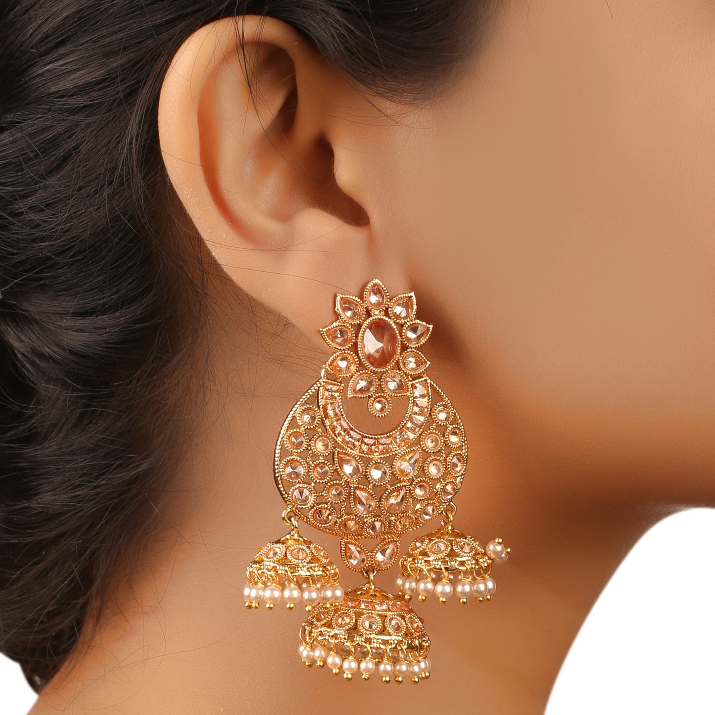 Three Way Champagne Jhumkis