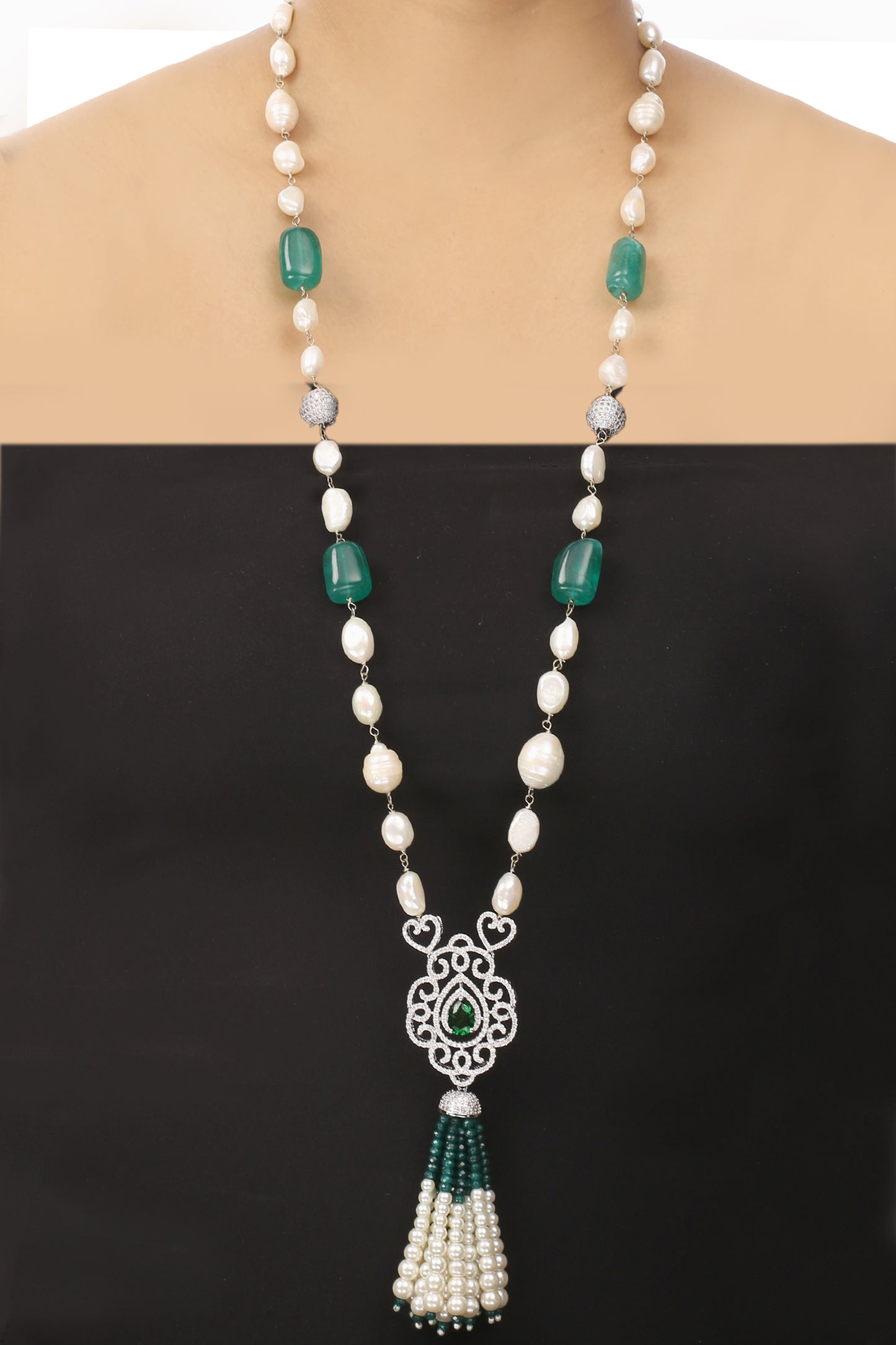 Baroque Emerald Tassel Necklace