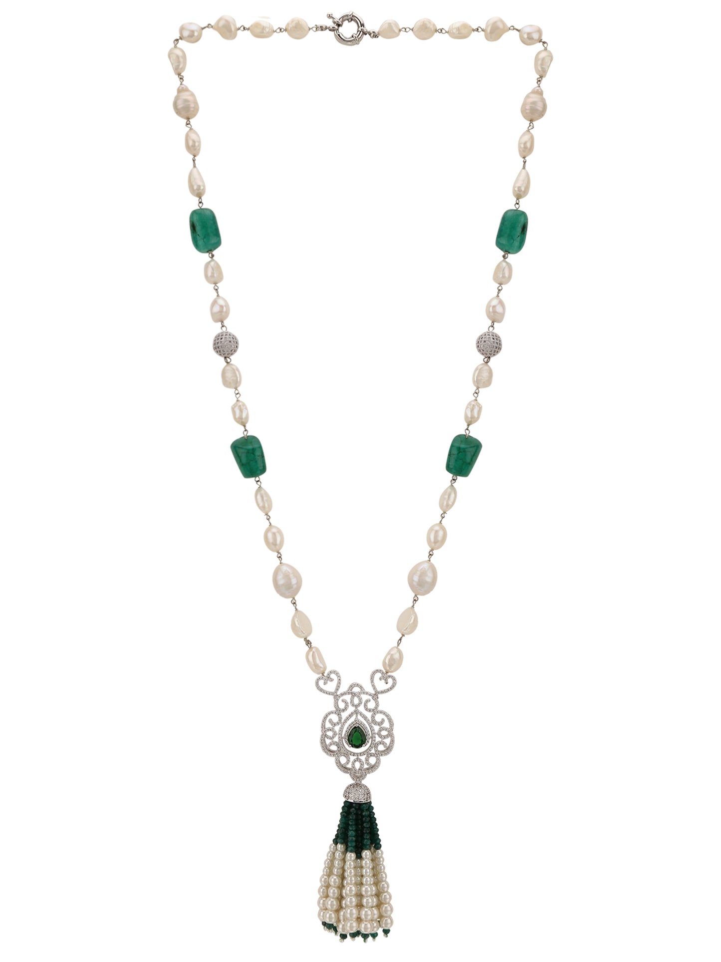 Baroque Emerald Tassel Necklace