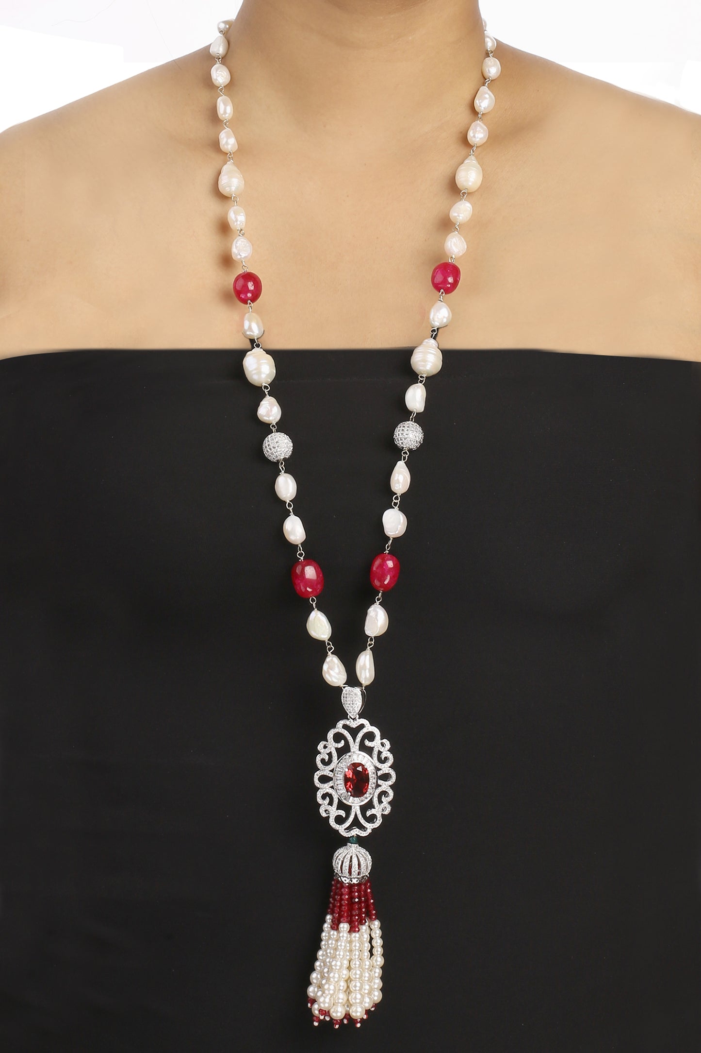 Baroque Ruby Tassel Necklace