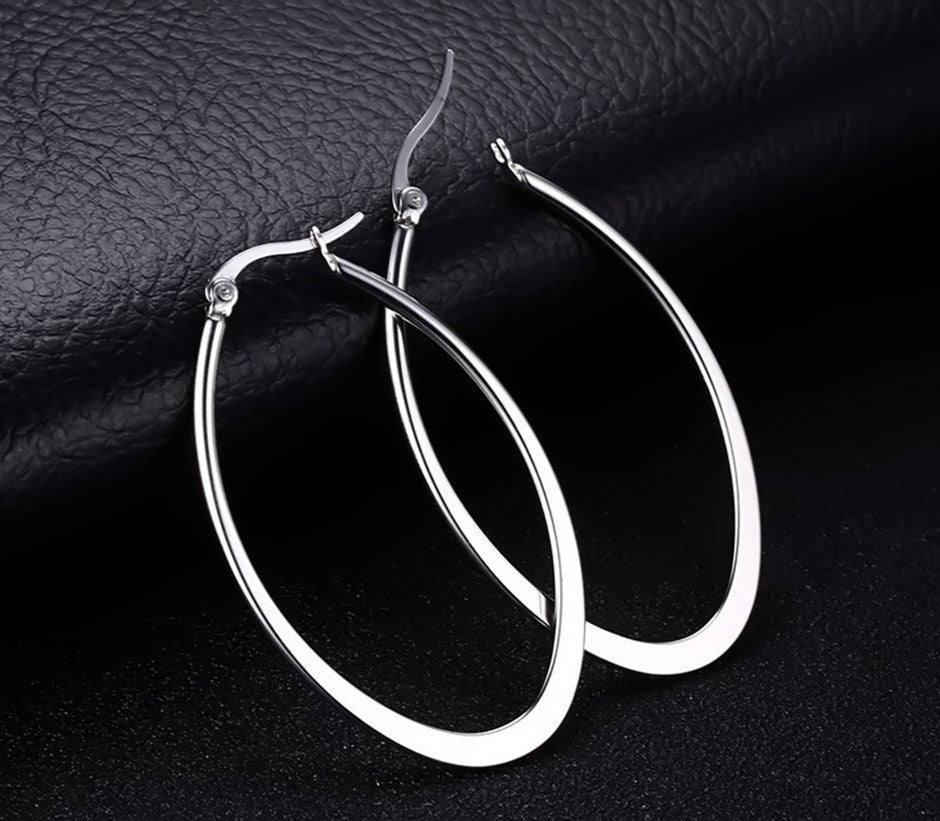 Oval Silver Hoops