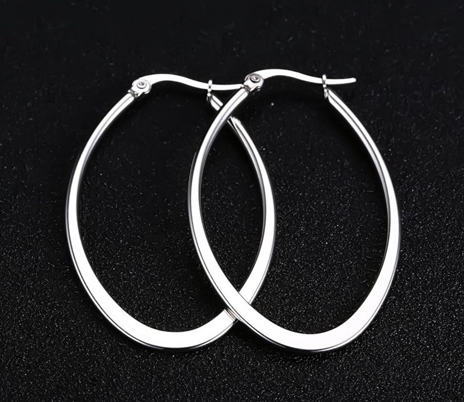 Oval Silver Hoops