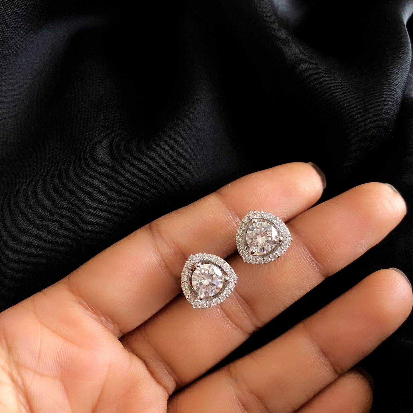 Tri Halo Solitare Earrings