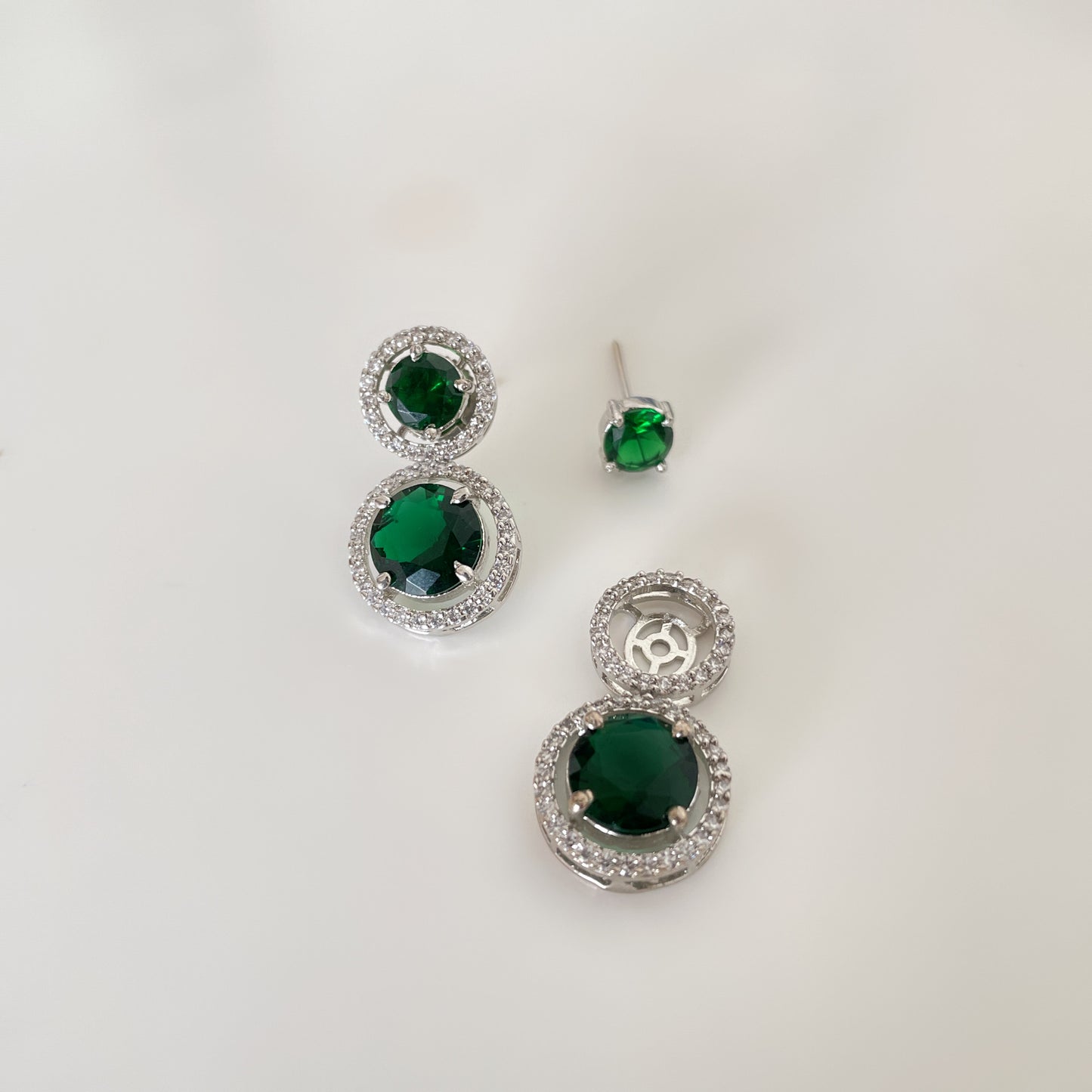 Double Halo Emerald Studs