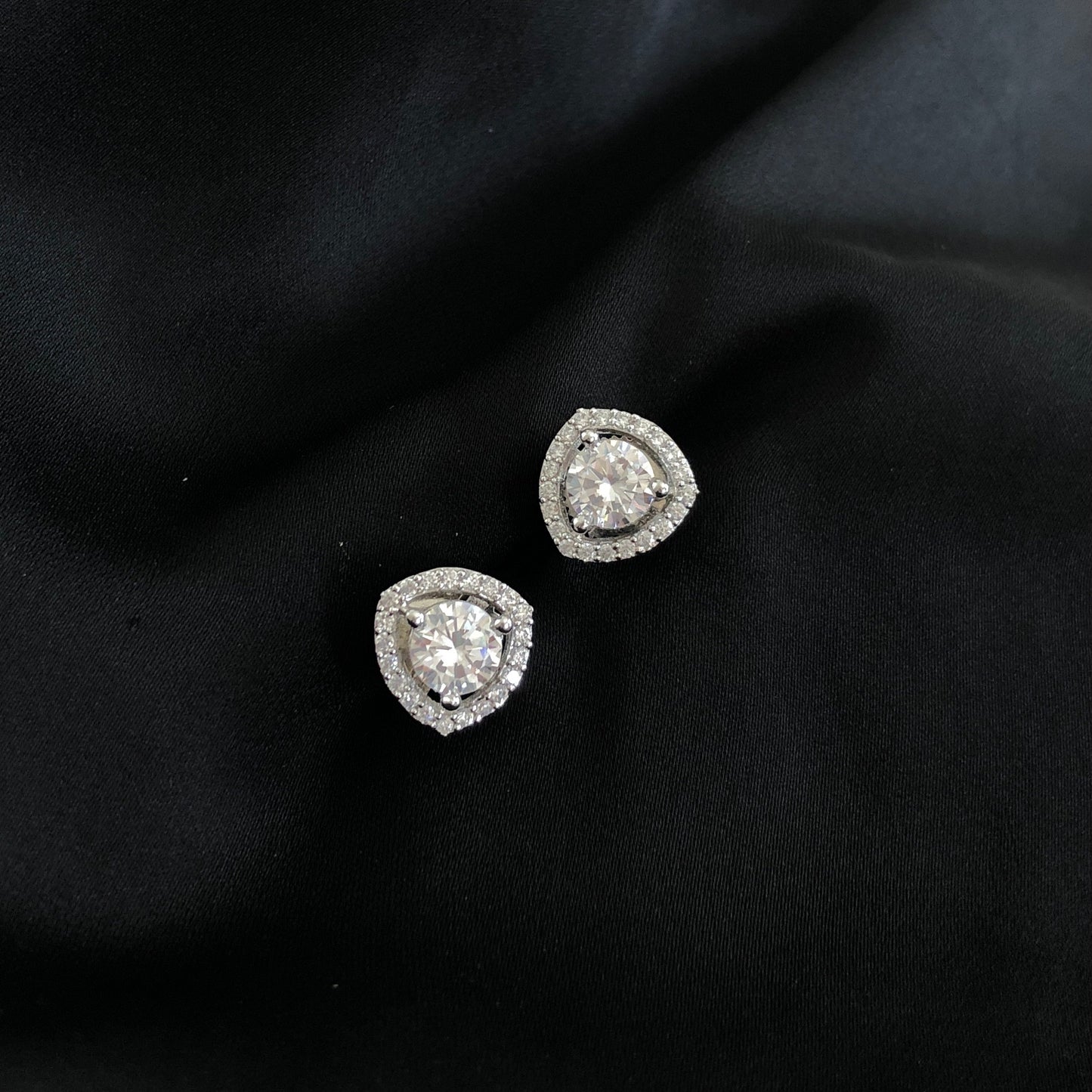 Tri Halo Solitare Earrings