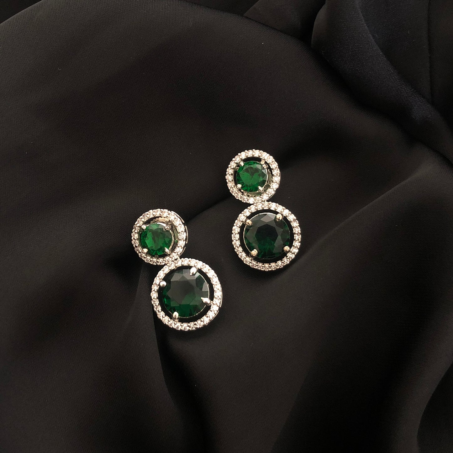 Double Halo Emerald Studs