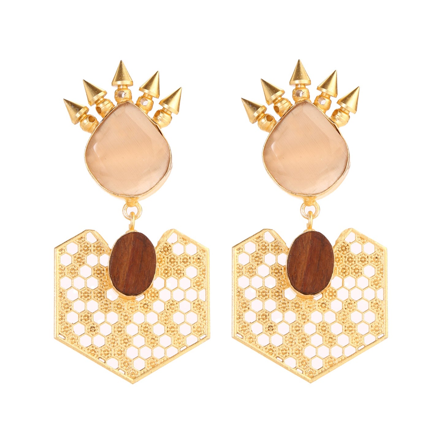 Wooden Honeycomb Earrings