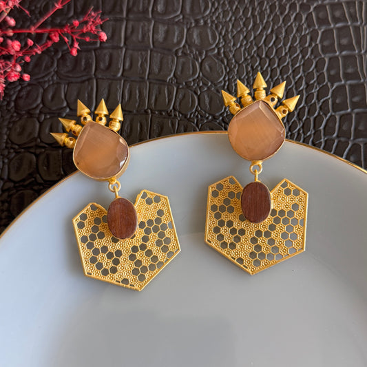 Wooden Honeycomb Earrings