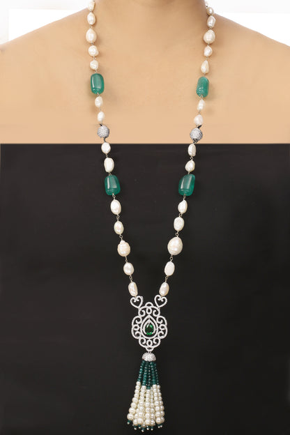 Baroque Emerald Tassel Necklace