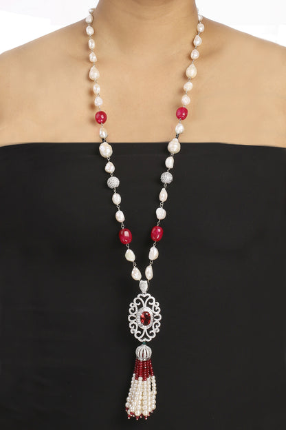 Baroque Ruby Tassel Necklace