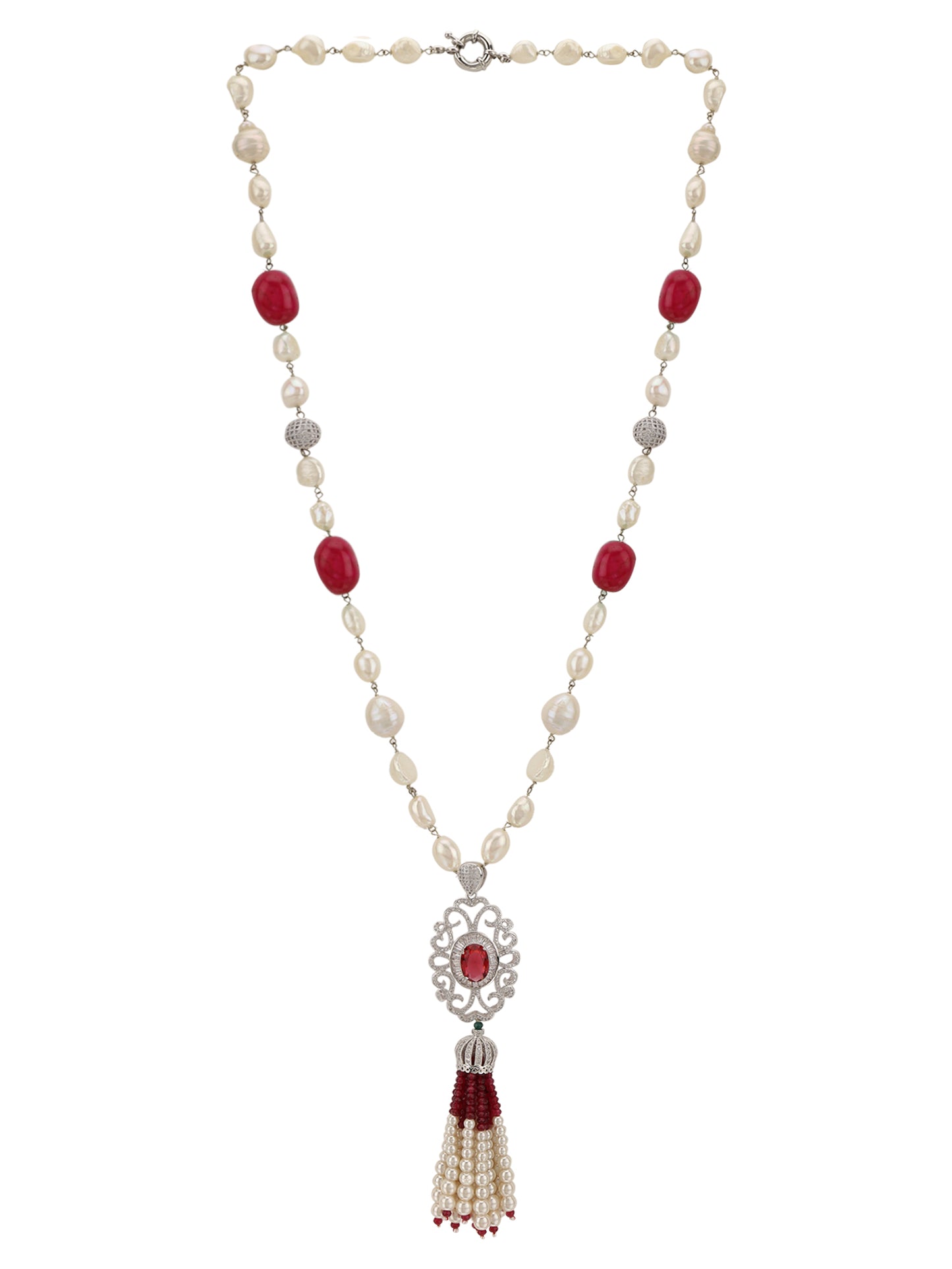Baroque Ruby Tassel Necklace