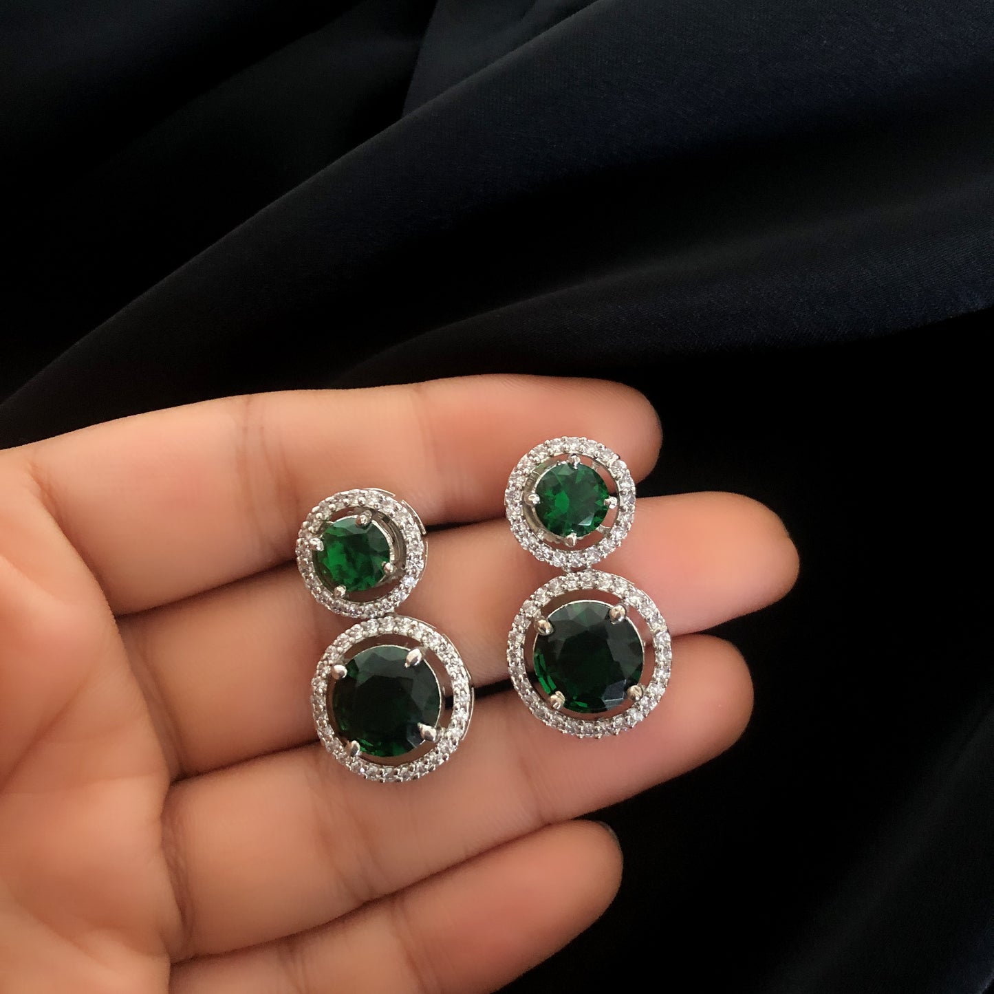 Double Halo Emerald Studs